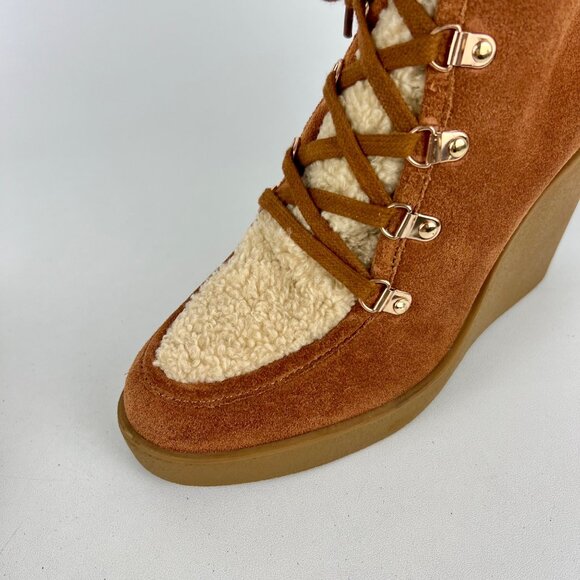 Jessica Simpson Maelyn Brown Suede Wedge Bootie Shearling Lace Up Zip size 8 - Picture 10 of 16